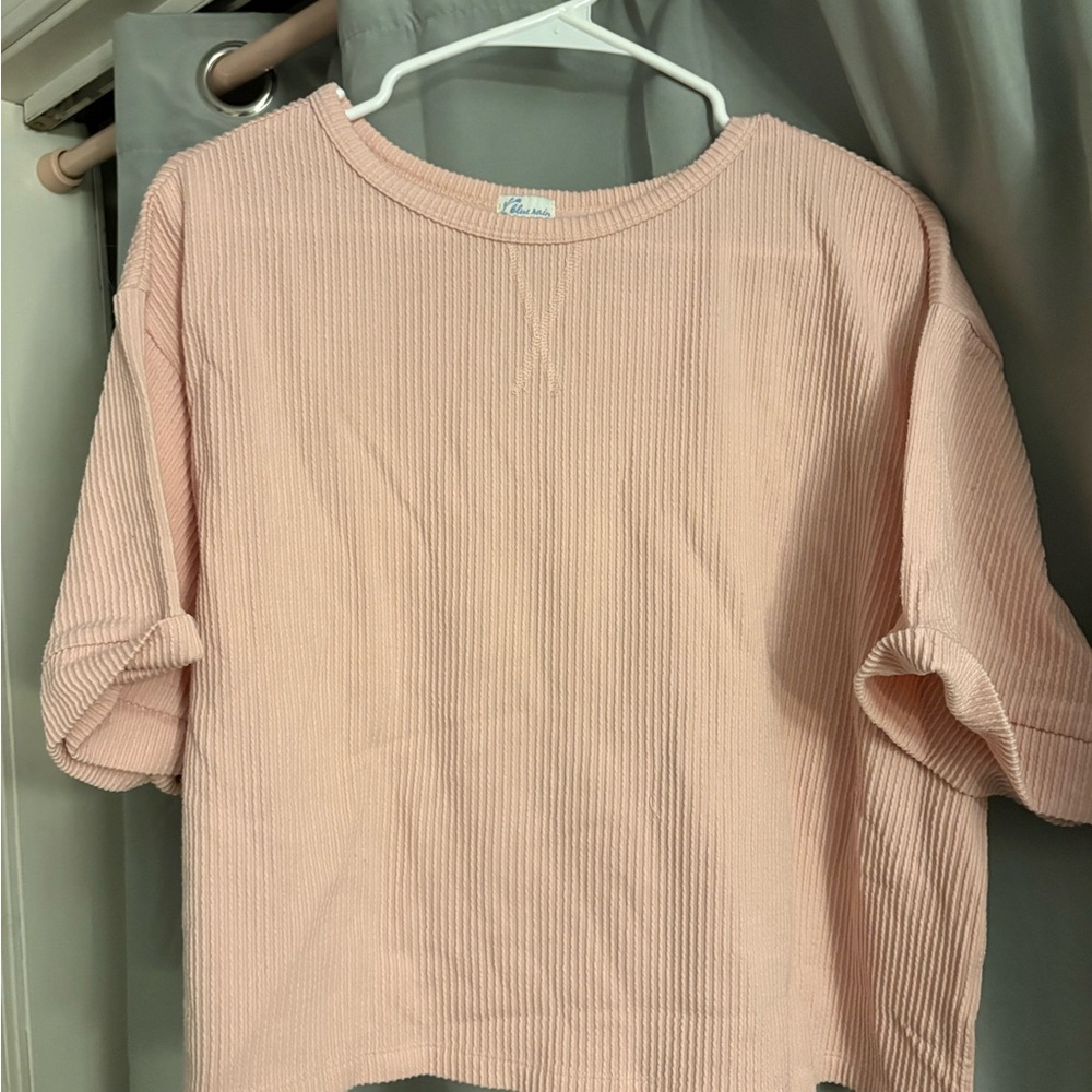 Blue Rain Pink Ribbed Crop Top